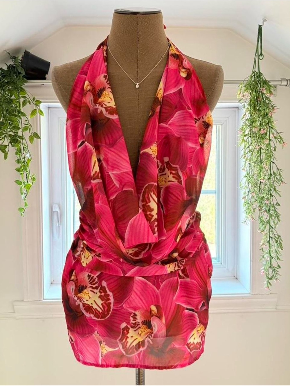 Peppermayo Hot Pink Floral Halter Mini Dress